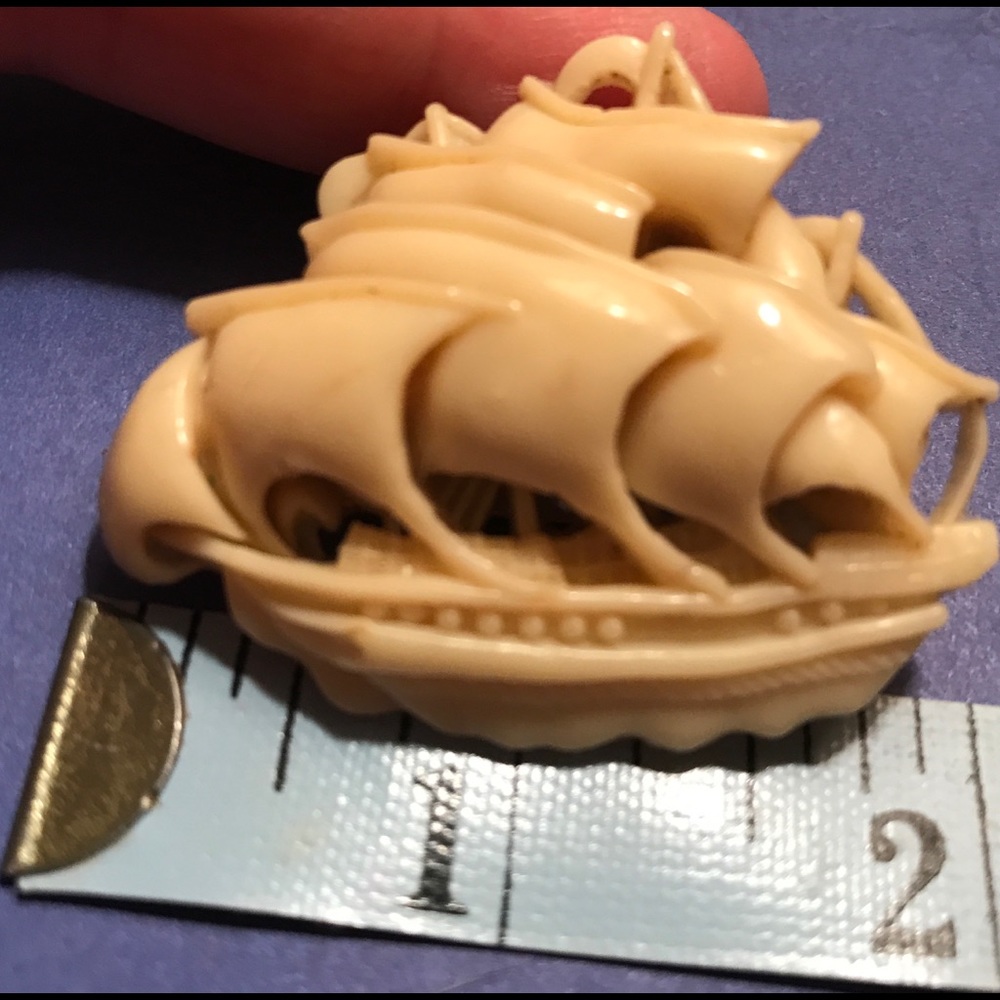 Vintage Celluloid Sailing Ship Brooch Japan